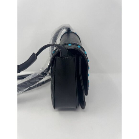 Tignanelle Crossbody Black Leather Saddle bag with Turquoise accence - Picture 4 of 14